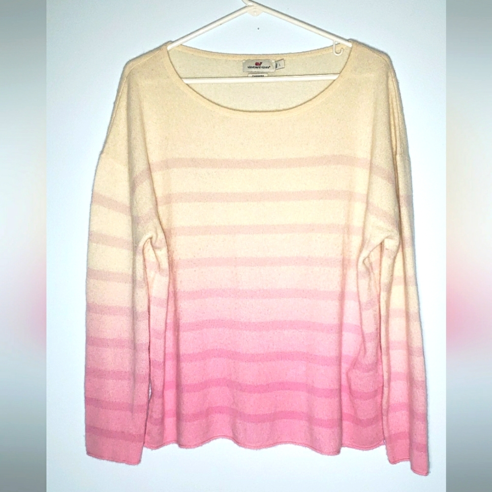 Pink and Cream Cashmere Striped Sweater